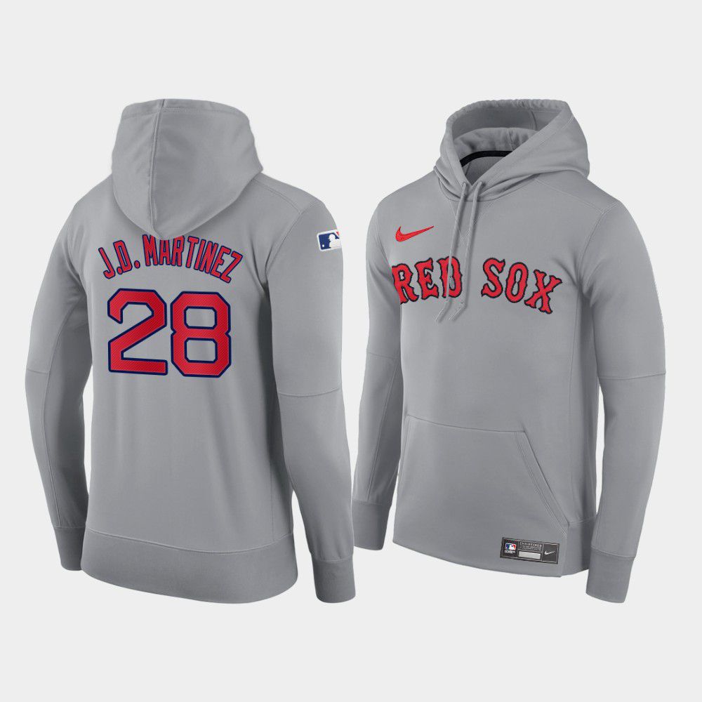 Men Boston Red Sox #28 J.D.Martinez gray road hoodie 2021 MLB Nike Jerseys